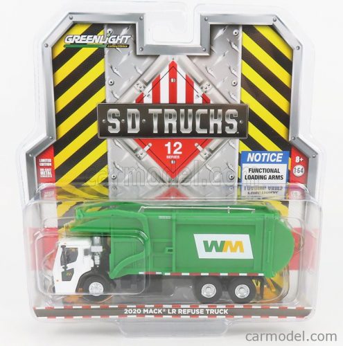 Greenlight - Mack Granite Refuse Truck Cassone Ribaltabile 4-Assi Trasporto Rifiuti 2020 White Green