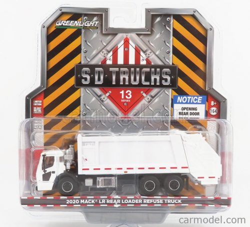 Greenlight - Mack Lr Rear Refuse Truck Cassone Ribaltabile 3-Assi 2020 - Trasporto Rifiuti White