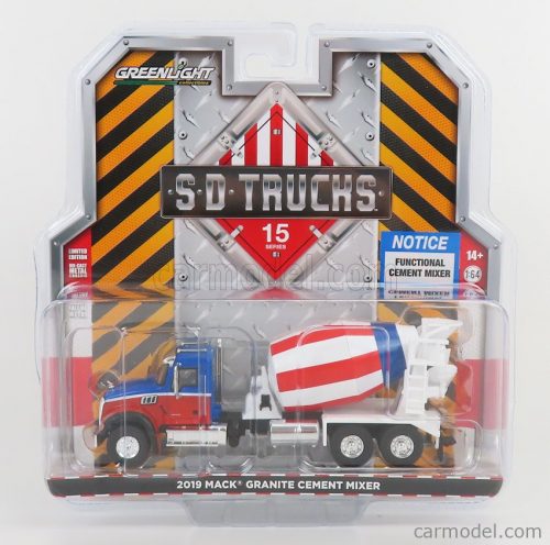 Greenlight - Mack Granite Truck Cement Mixer Betoniera 3-Assi 2019 Blue Red White