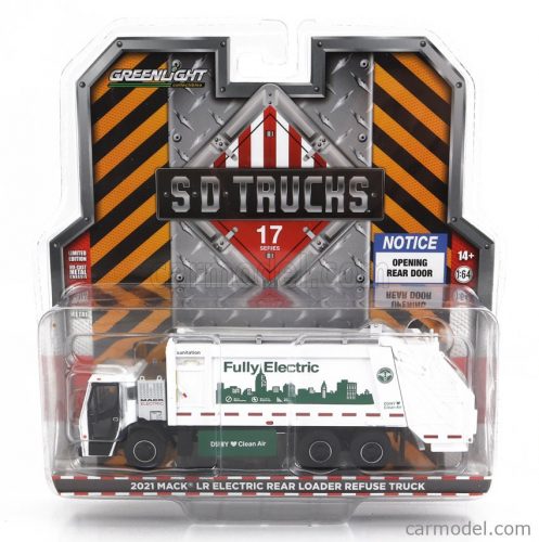 Greenlight - Mack Lr Rear Refuse Truck Cassone Ribaltabile 3-Assi 2021 - Trasporto Rifiuti White