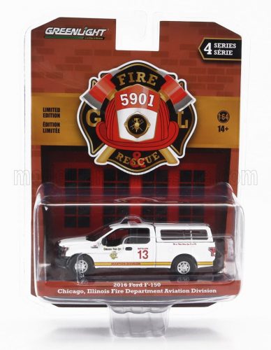 Greenlight - FORD USA F-150 PICK-UP CLOSED CHICAGO FIRE ENGINE 2018 WHITE YELLOW