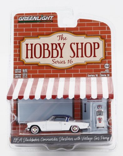 Greenlight - STUDEBAKER COMMANDER STARLINER WITH GAS PUMP WAYNE 505 1954 WHITE