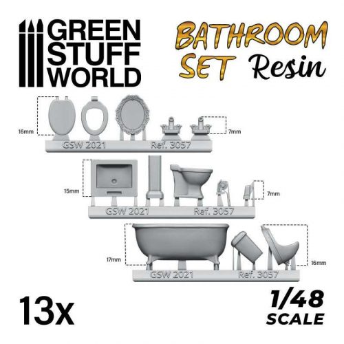 Green Stuff World - Resin Set: Toilet and WC - 13 pcs (1:48 - 1:35)