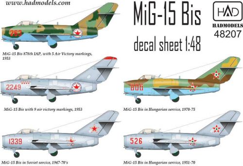 Had models - MiG-15 Bis (North Corea, Soviet, Hungarian) decal sheet1:48