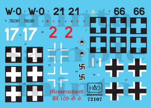 HAD models - Messerschmitt Bf 109 G-6 Hun W0+2,  W0+66, red 2, Luftwaffe white 17)