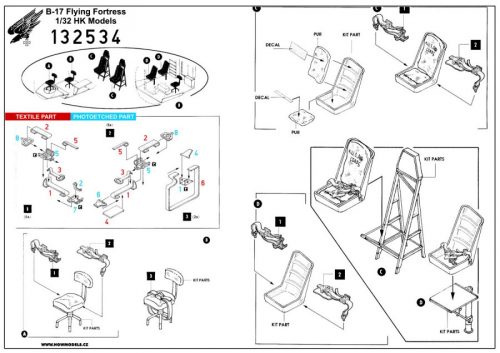 HGW Models - 1/32 B-17 + Seat - Fabric Seat Belts  - pre-cut (laser) resin seat HK Models