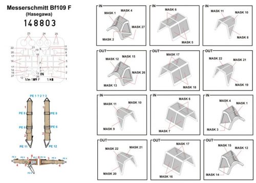 HGW Models - 1/48 Messerschmitt Bf 109F - Basic Line - BASIC LINE: seatbelts + masks Hasegawa