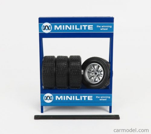 Ixo-Models - Accessories Cavalletto Supporto 4X Pneumatici Minilite - Metal Rack With 4X Tyres 2 Tone Blue