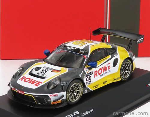 Ixo-Models - Porsche 911 991 4.0L Gt3 Team Rowe Racing N 99 24H Spa 2020 K.Bachler - D.Werner - J.Andlauer Yellow White Grey