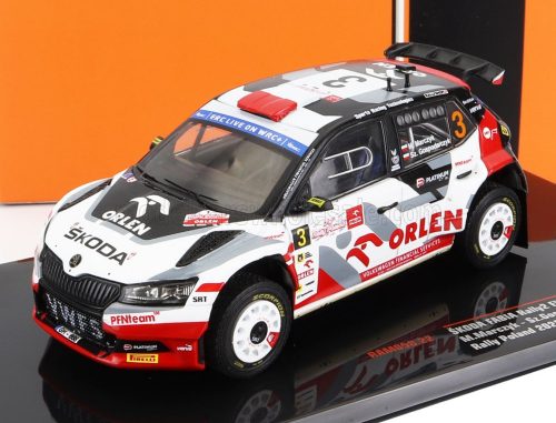 Ixo-Models - SKODA FABIA RALLY2 EVO N 3 RALLY POLEN 2022 M.MARCZYK - S.GOSPORARCZYK WHITE RED