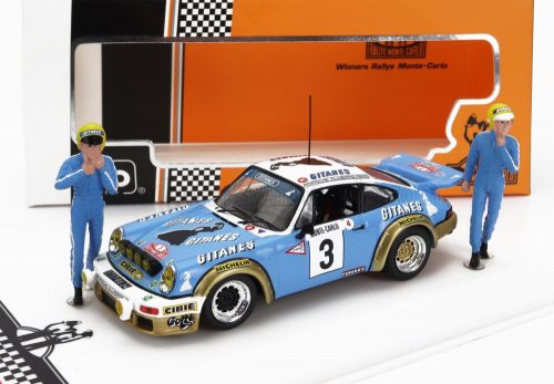 Ixo-Models - PORSCHE 911 SC 3.0L GITANES (night version) N 3 WINNER RALLY MONTECARLO 1978 WITH FIGURE JEAN PIERRE NICOLAS - VINCENTE LAVERNE BLUE WHITE