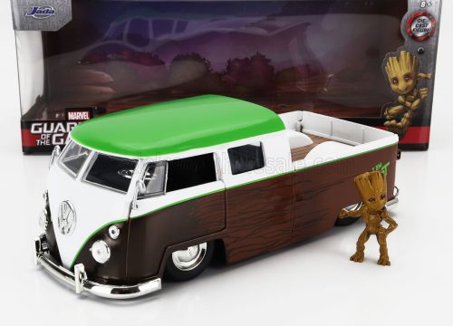 Jada - VOLKSWAGEN T1 DOUBLE CABINE PICK-UP 1963 WITH GROOT FIGURE - GUARDIANS OF THE GALAXY BROWN WHITE GREEN