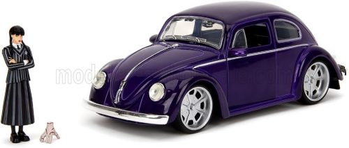 Jada - VOLKSWAGEN BEETLE MAGGIOLINO CUSTOM WITH WEDNESDAY ADDAMS   THING FIGURE 1959 BLUE BLACK