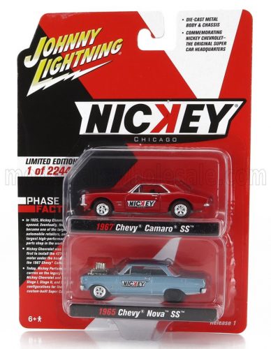 Johnny Lightning - CHEVROLET SET 2X CAMARO 1967 + NOVA 1964 LIGHT BLUE RED