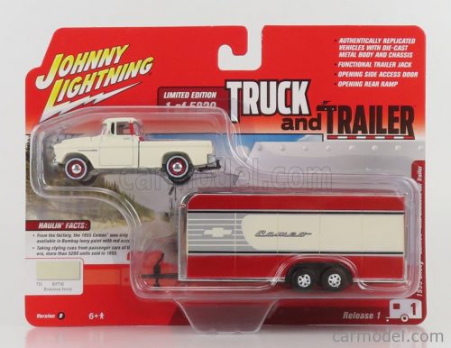 Johnny Lightning - Chevrolet Cameo Pick-Up With Trailer 1955 Beige Red