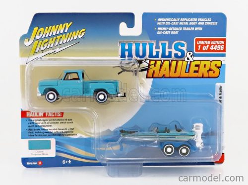 Johnny Lightning - Chevrolet Stepside Pick-Up With Trailer And Boat 1965 2 Tone Blue