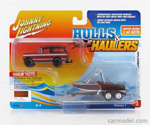 Johnny Lightning - International Scout With Trailer And Boat 1979 Red Black