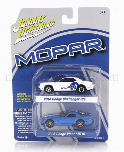 Johnny Lightning - DODGE SET 2X CHALLENGER R/T 2014 + VIPER SRT10 2008 BLUE WHITE