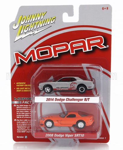 Johnny Lightning - DODGE SET 2X CHALLENGER R/T 2014 + VIPER SRT10 2008 SILVER RED ORANGE