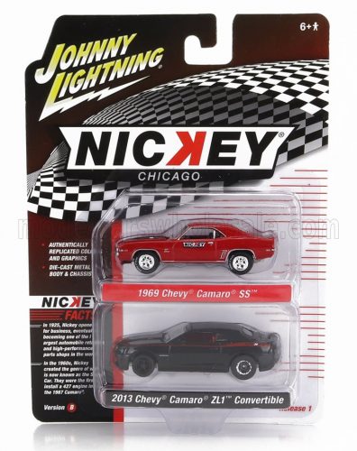 Johnny Lightning - CHEVROLET SET 2X CAMARO SS 1969 + ZL1 CABRIOLET CLOSED 2013 BLACK RED