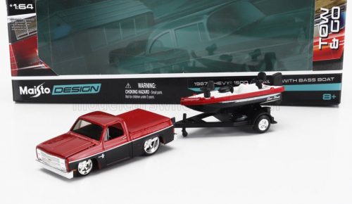 Maisto - CHEVROLET CHEVY 1500 PICK-UP WITH BASS BOAT AND TRAILER 1987 RED BLACK