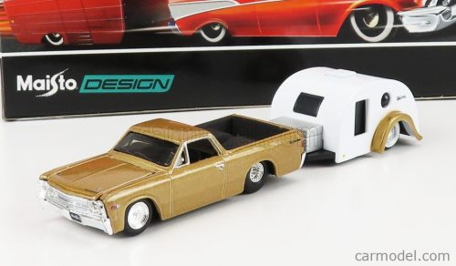 Maisto - Chevrolet El Camino Pick-Up With Trailer Roulotte 1967 Gold White