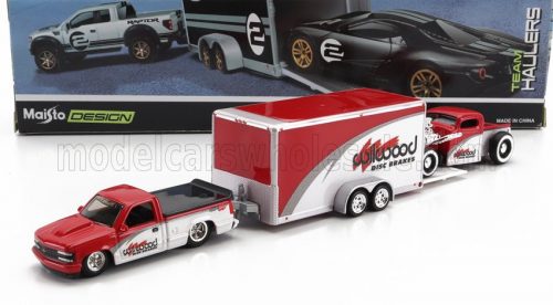 Maisto - CHEVROLET 454 SS PICK-UP WITH TRAILER CAR TRANSPORTER + PICK-UP 1936 WHITE RED