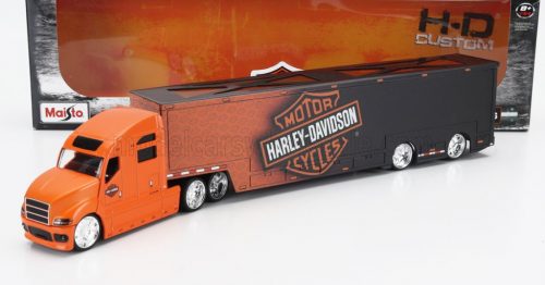 Maisto - TRUCK H-D HAULERS TRUCK HARLEY DAVIDSON CAR TRANSPORTER 2021 ORANGE BLACK