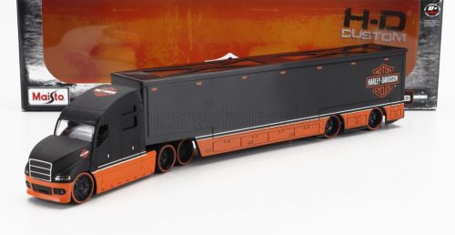 Maisto - TRUCK H-D HAULERS TRUCK HARLEY DAVIDSON CAR TRANSPORTER 2021 BLACK ORANGE