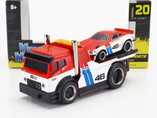 Maisto - TRUCK JDM FLATBED TRUCK CAR TRANSPORTER WITH DATSUN 240Z N 46 BRE CUSTOM 1972 RED WHITE