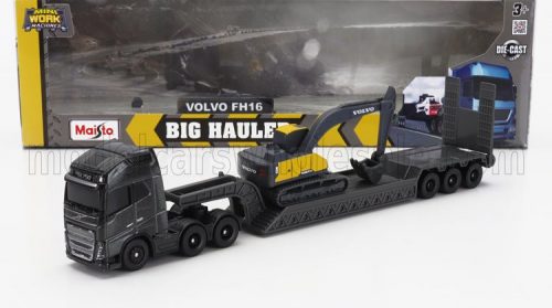 Maisto - VOLVO FH16 XL 750 TRUCK PIANALE TRASPORTO EC220E ESCAVATORE CINGOLATO EXCAVATOR BLACK YELLOW