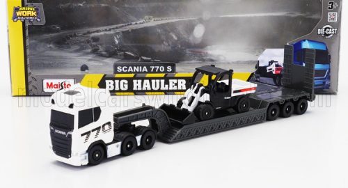 Maisto - SCANIA S770 V8 TRUCK PIANALE TRASPORTO 5600 TOOLCAT PICK-UP FRONT LOADER SCRAPER WHITE BLACK