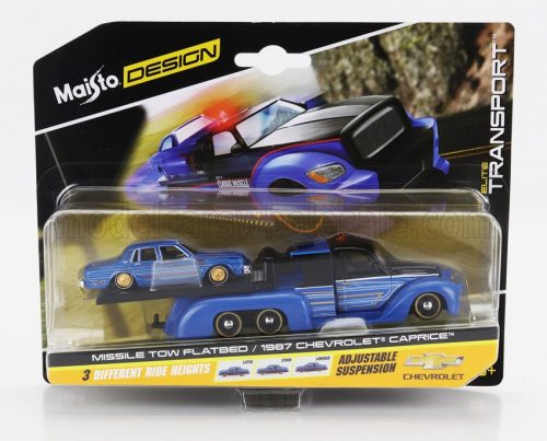 Maisto - TRUCK FLATBED RAMP TRUCK WITH CHEVROLET CAPRICE 1987 BLUE BLACK