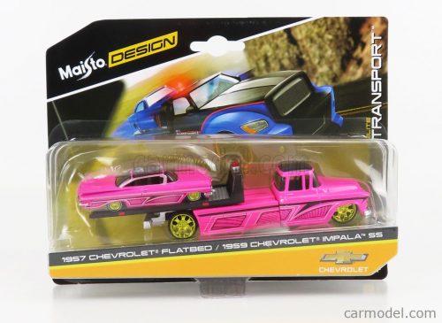 Maisto - Chevrolet Impala Ss 1959 With Rump Truck Flatbed 1957 Pink