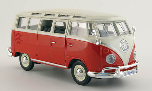 Maisto - VW T1 Sambabus, rot/weiss, 1:24