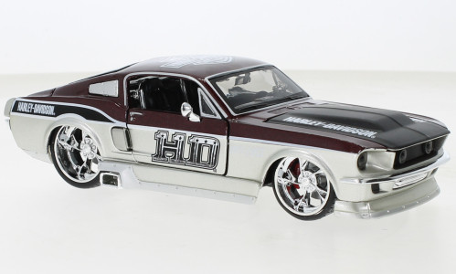 Maisto - Ford Mustang GT, silber/dunkelrot, 1967, Harley-Davidson, 1:24