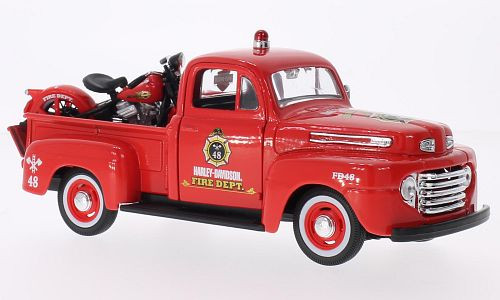 Maisto - Ford + Harley Davidson F-1 Pick Up, rot, 1948, Harley-Davidson, 1:24