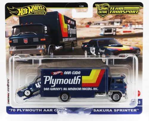 Mattel Hot Wheels - TRUCK SAKURA SPRINTER CAR TRANSPORTER WITH PLYMOUTH CUDA N 42 RACING 1970 BLUE