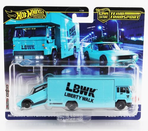 Mattel Hot Wheels - TRUCK FLEET FLYER CAR TRANSPORTER WITH NISSAN SKYLINE 2000 GT-R LBWK 1970 LIGHT BLUE