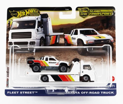 Mattel Hot Wheels - TRUCK FLEET STREET TRUCK CAR TRANSPORTER WITH TOYOTA OFF ROAD PICK-UP 1990 WHITE RED BLACK