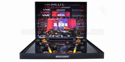 Minichamps - RED BULL SET 2X F1  RB19 TEAM ORACLE RED BULL RACING N 1 WORLD CHAMPION 2nd SPRINT RACE + WINNER QATAR GP 2023 MAX VERSTAPPEN MATT BLUE