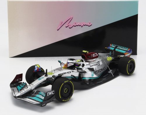 Minichamps - MERCEDES GP F1 W13E TEAM MERCEDES-AMG PETRONAS F1 N 44 6th MIAMI GP 2022 LEWIS HAMILTON SILVER GREEN