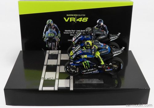 Minichamps - Yamaha Set 2X Yzr-M1 Team Movistar Monster Energy N 46 + N 44 Motogp Test Valencia 2019 With Figures Valentino Rossi And Lewis Hamilton Blue Black