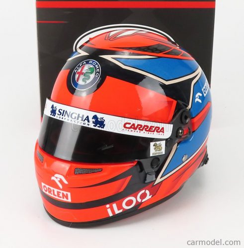 Mini Helmet - Bell Helmet F1 Casco Helmet Alfa Romeo C41 Team Orlen Racing N 7 Italy Imola Gp 2021 Kimi Raikkonen Red Light Blue