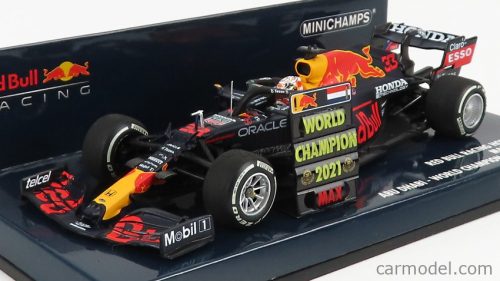 Minichamps - Red Bull F1 Rb16B Honda Ra620H Team Aston Martin N 33 Winner Abu Dhabi Gp World Champion With Pit Board 2021 Max Verstappen Matt Blue Yellow Red