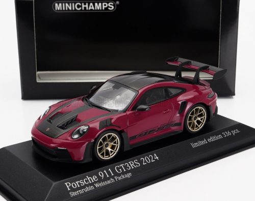 Minichamps - PORSCHE 911 992 GT3 RS COUPE WEISSACH PACKAGE 2024 - GOLD RIMS RUBY RED BLACK