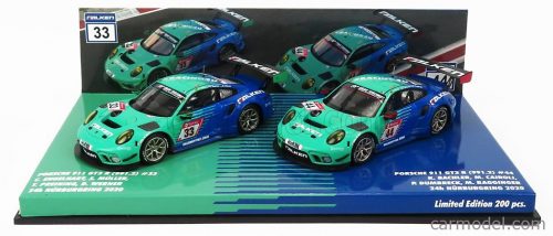 Minichamps - Porsche Set 2X 911 991 Gt3 R Team Falken Motorsports N 44 24H Nurburgring 2020 P.Dumbreck- M.Ragginger - S.Muller - K.Bachler + N 33 24H Nurburgring 2020 K.Bachler - S.Muller - C.Engelhart - D.Werner Light Green Blue