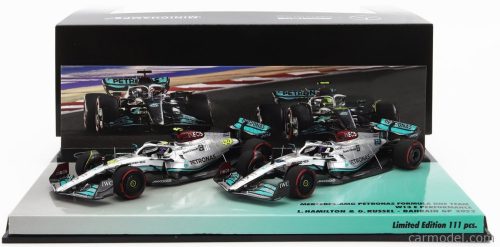 Minichamps - Mercedes Gp F1 Set 2X W13E Team Mercedes-Amg Petronas F1 N 44 3Rd Bahrain Gp 2022 Lewis Hamilton + N 63 4Th Bahrain Gp 2022 George Russel Silver Green