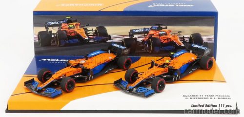 Minichamps - Mclaren F1 Set 2X Mcl35L Mercedes M12 Eq Power+ Team Mclaren N 3 Season 2021 Daniel Ricciardo + N 4 Season 2021 Lando Norris Orange Light Blue