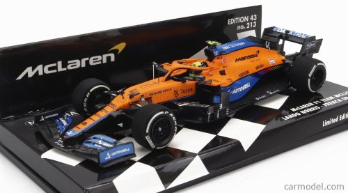 Minichamps - Mclaren F1  Mcl35L Mercedes M12 Eq Power+ Team Mclaren N 4 French Gp 2021 Lando Norris Orange Light Blue